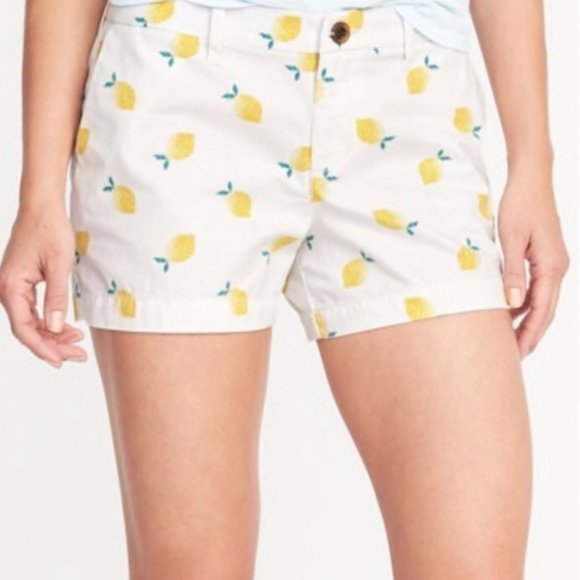 (2/$35) White chino lemon pattern shorts (cotton) - Picture 1 of 6